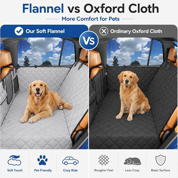 IJVAE Dog Car Seat Cover for Back Seat, Gray Flannel Hard Bottom Back Seat Extender Holds Up to 500 lbs, Waterproof Backing, Nonslip Dog Hammock for Cars, SUVs and Small Trucks - Image 4
