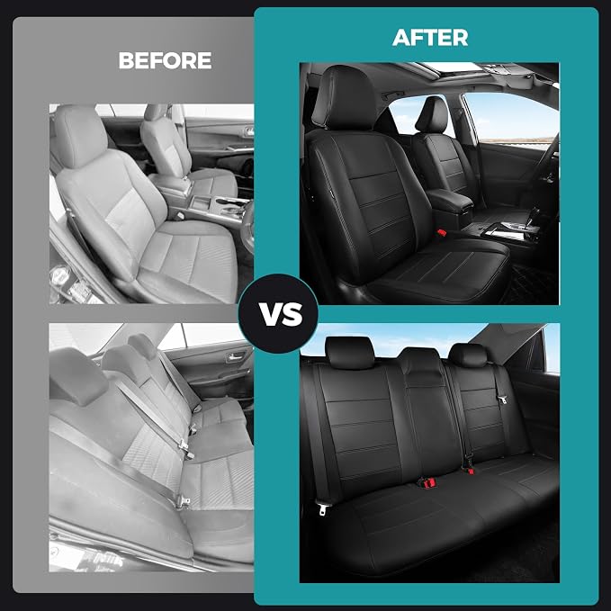 Custom Seat Covers for Toyota Camry 2012-2017, Black | Only Fit for Camry L/LE/XLE 2012-2017, Not for Hybrid, Full Coverage, Faux Leather, Protective, Scratch-resistant, Easy-clean - Image 7