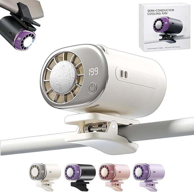Car Clip on Air Conditioner Fan with Led Display 360° Rotation | 199-Speed Car Clip on Air Conditioner Fan, 16°C Semi-Conductor Cooling, for Vehicle, Office, Outdoor Use by HuitengXR