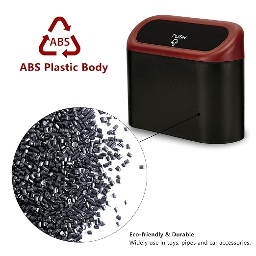 Ginsco Mini Car Trash Can with Lid, Small Car Garbage Can, Cute Leakproof ABS Car Trash Bin, Car Accessories for Interior, Garbage Bin for Car, Home, Office with 60pcs Trash Bags Black/Red - Image 3
