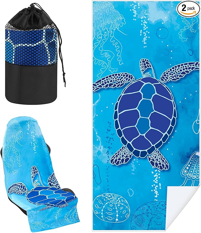 Hahafelt 2 Pack Car Seat Towel Cover with Storage Bag, Sea Turtles | 63 x 32 in Car Towel Seat Cover Non Slip Waterproof, Gym Workout Swimming Running, Machine Washable Sweat Absorbent Protector by Hahafelt