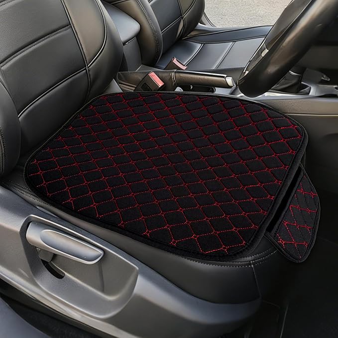 Leather Front Car Seat Cover, Anti-Slip Car Seat Bottom Covers, Full Wrapped Bottom Seat Protectors with Storage Pocket, Universal Comfortable Seat Cushion Fit Vehicles SUVs Trucks (K2-Black Red) by Unknown