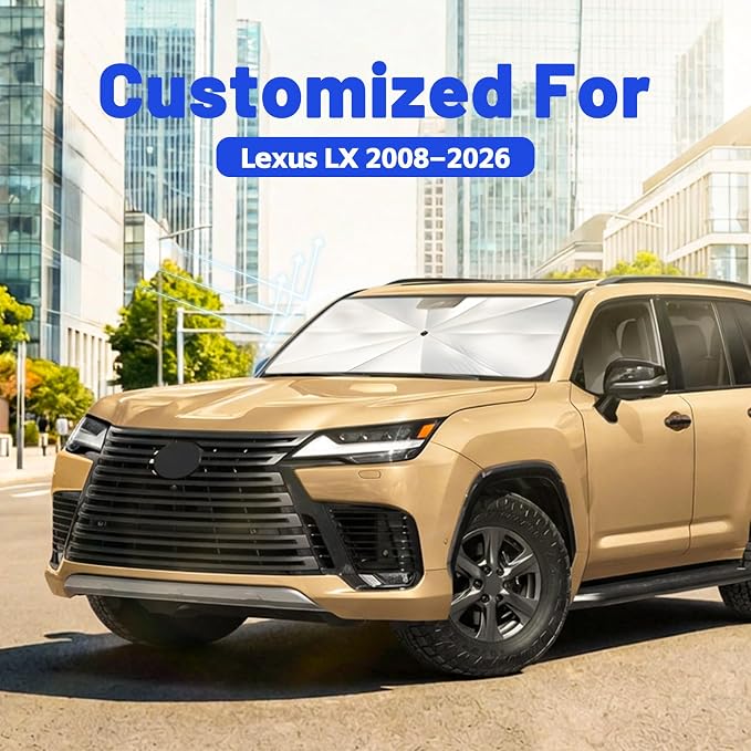 Car Windshield Sun Shade Umbrella for Lexus LX 2008-2026, 1:1 Fit Sunshade | [Reflective Coated Fabric] Car Shades Sun Visor Keep Car Cool and Protects Interior, Sunshade Umbrella for Front Window - Image 2