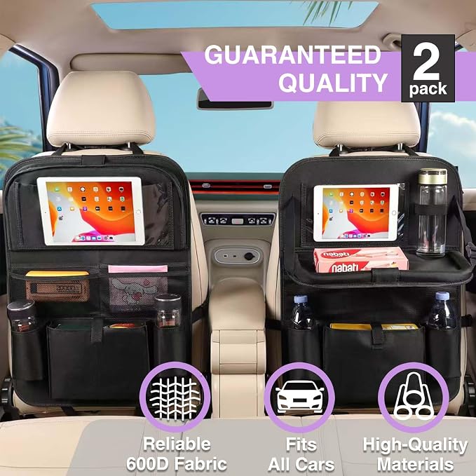 Car BackSeat Organizer,2 Pack for Kids Car Organizer Kick Mats Kick Mats Back Seat Protector with Touch Screen Tablet Holder, for Kids, Car Travel Accessories, (2PACK) - Image 2