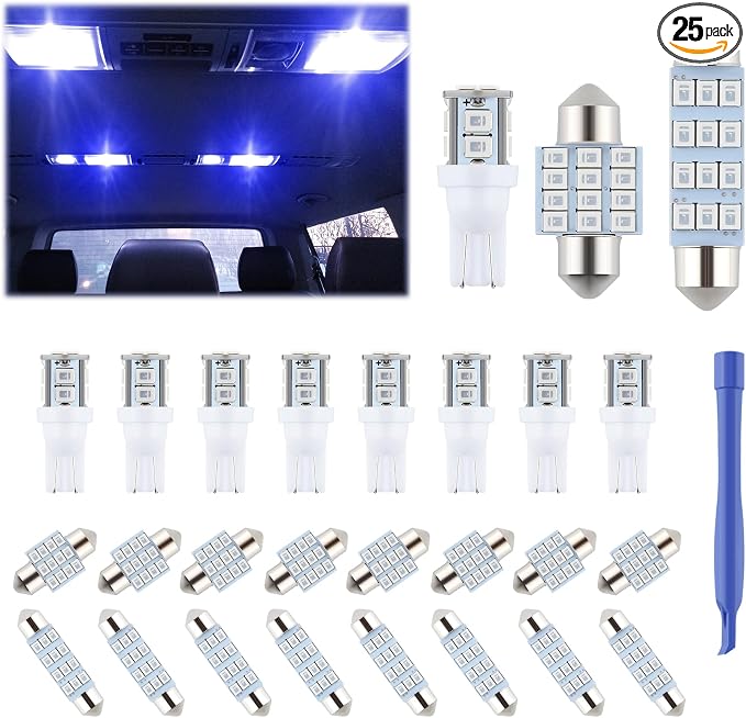 iFunyLED 24 Pieces Dome Light LED Car Interior Bulb Kit Set 194 T10 DE3175 578 31mm 42mm Bulbs Interior Replacement Lights for Car Map License Plate Door Side Marker Cornering Trunk Light - Blue by iFunyLED