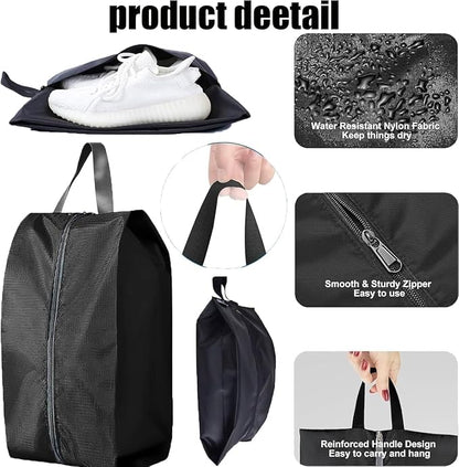 5Pcs Large Travel Shoe Bags Portable Travel Gifts Shoe Organizer with Zipper Closure, Waterproof Nylon Shoe Storage Organizer with Handle Travel Bags For Men and Women, Black - Image 3