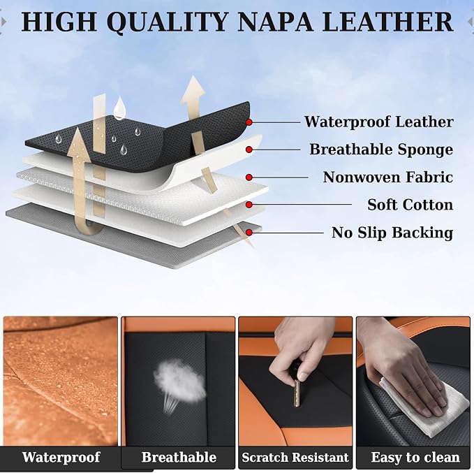 Coverado Seat Covers, Rear Car Seat Covers, Waterproof Back Seat Cover for Car Seat Protector for Kids & Dogs, Faux Leather Seat Covers for Cars Seat Cushions Universal Fit for Most Cars, Brown&Black - Image 5