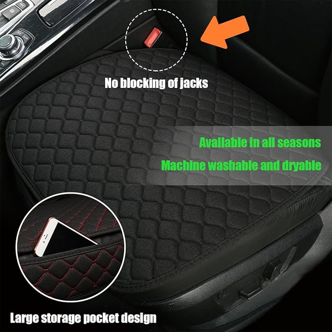 povtii Car Seat Bottom Cover Pad, Breathable Auto Front Seat Protector with Storage Pocket, Comfortable Seat Bottom Cushion Mat for Most Vehicle, Universal Interior Car Accessories (Black) - Image 6