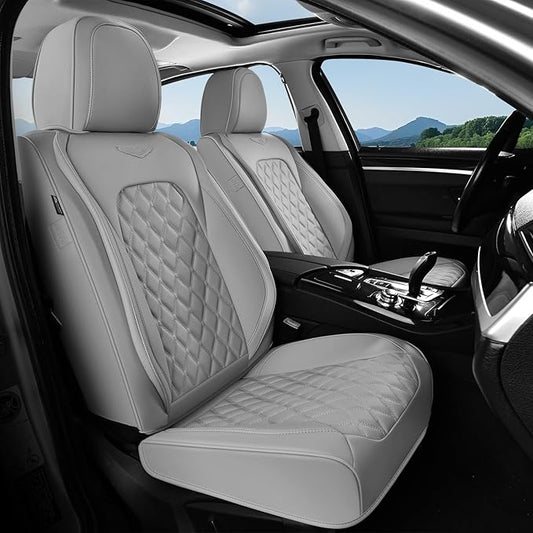 Coverado Front Seat Covers, Waterproof Nappa Leather Dust-Proof Protectors, Universal Fit for Most Vehicles, Anti-Scratch Seat Covers for Sedans, SUVs, Pickup Trucks – Gray by COVERADOAUTO