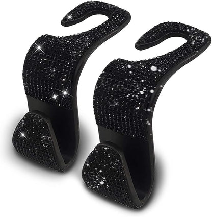 OSIFIT 2PCS Car Seat Hooks - Bling Rhinestone Headrest Hooks with Universal Design - Perfect for Holding Handbags, Clothes, Purses, and Water Bottles - Black by OSIFIT
