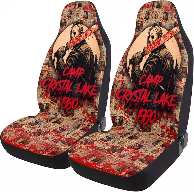 GENANY Perforated Horror Mask Car Seat Covers, 2-Piece Front Seat Set | 2-piece polyester front seat cover set, each 49.5 x 19.6 inches, with adjustable straps and hooks by GENANY