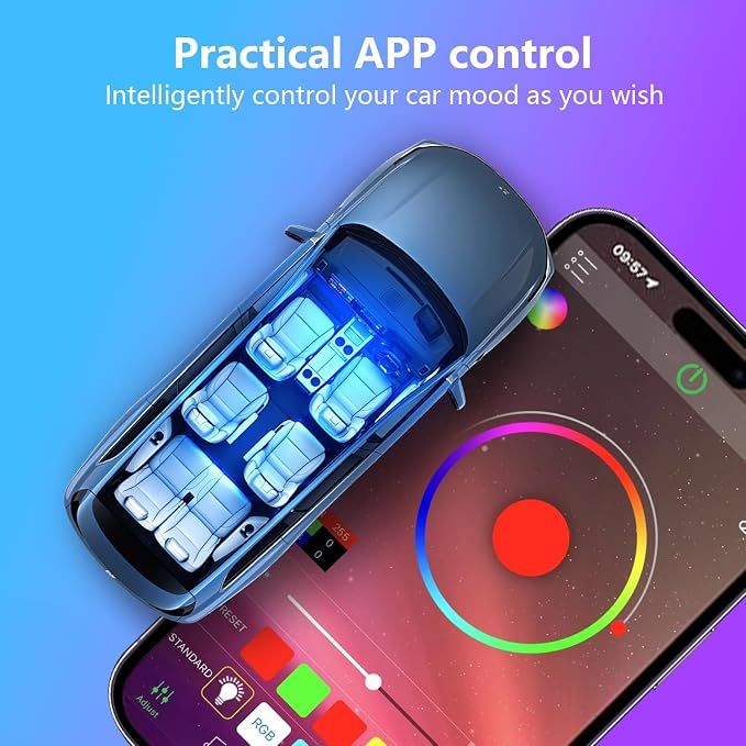 Footwell Lighting for car, Car Interior LED Lights,Lights for Inside car,APP Controlled RGB Light Strip with Music Sync Mode, 72 LEDs 16 Million Colors for Cars, Trucks, SUV via 12V Lighter - Image 4