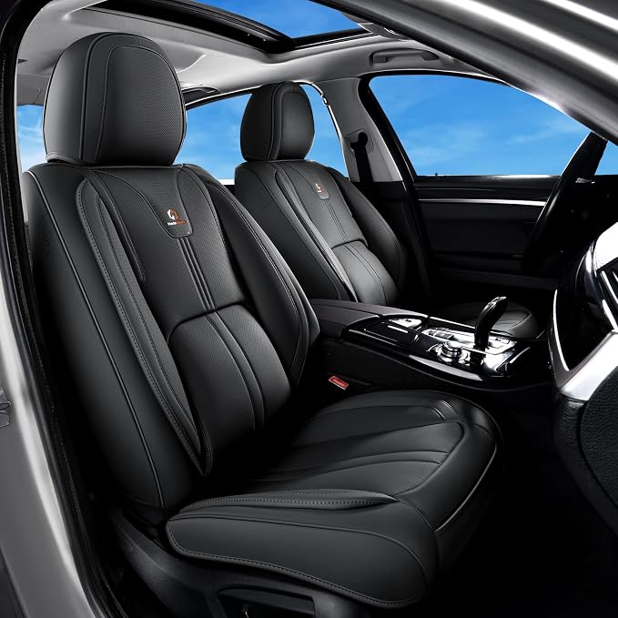 Huidasource Car Seat Covers Full Set Luxury Nappa Leather, Seat Cover with Velcro Adjustable, Airbag, Lumbar Support, Cooling and Heating, Car Seat Covers Universal Fit for Most Cars SUV Trucks, Black - Image 2
