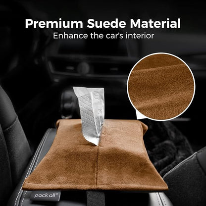pack all Microsuede Car Tissue Holder, Compact Napkin Dispenser | Keeps Tissues & Wipes Within Reach, Space-Saving, View-Friendly, Adjustable Strap, Fits Sun Visors & Seat Backs, Mocha Brown - Image 3