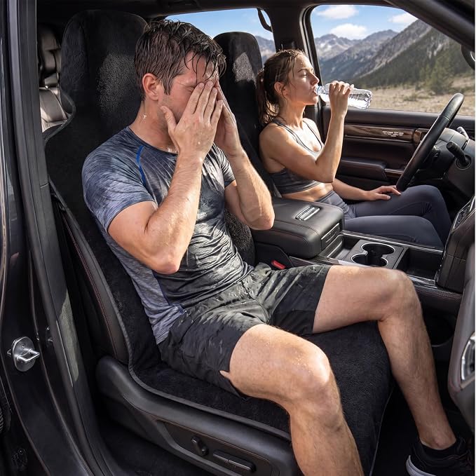 Car Seat Cover Towels Front Seats, Waterproof Sweat Car Seat Towel Protector After Gym Post Workout Athletic, SUV Truck Seat Towel Cover for Running Swimming Beach and Hiking (Black 1Pcs) - Image 2