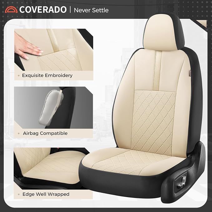 Coverado Car Seat Covers Full Set, Automotive Front and Rear Seat Covers with Backrest, Nappa Leather Car Seat Protectors Waterproof, Universal for Most Vehicles - Image 3