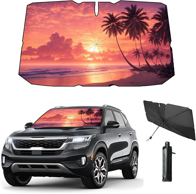 Windshield Sun Shade Umbrella for Car Front Window Sun Visor for Windshield Car Summer Accessories Protect Interior from UV Rays & Heat for Sedan, Compact SUV, Hatchbacks 57"*31" by Coricha