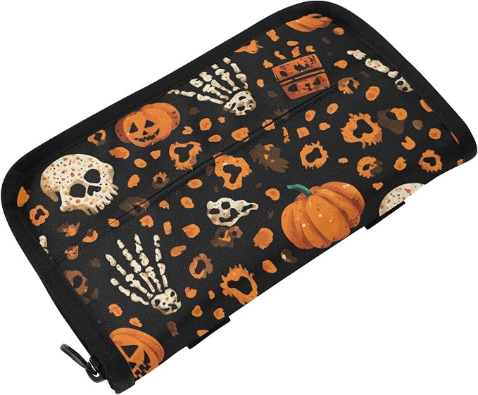 Car Tissue Holder Car Napkin Holder Car Tissue Box Dispenser Storage Case Sun Visor Mask Holder with Adjustable Straps Reusable Refillable Halloween Leopard Pumpkin Skull Brown by Unknown