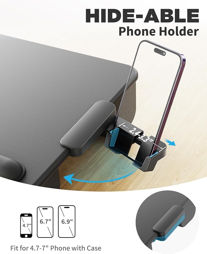 SAIJI Laptop Lap Desk, Portable Laptop Desk for Bed Fits Up to 17" Laptops | Lightweight Laptop Tray Table with Storage Drawer & Phone Holder, Lap Desk with Cushion, for Working or Gaming on Couch - Image 3