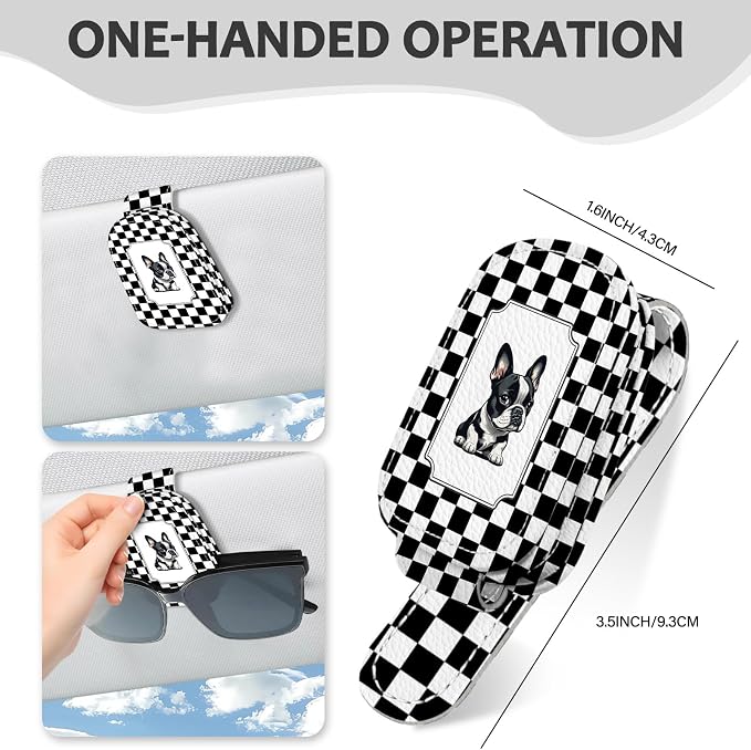 2 Pack Magnetic Leather Sunglass Holder, Universal Magnetic Car Eyeglass Hanger Clip for Different Size Eyeglasses, Car Visor Accessories (Checkered Dog) - Image 5