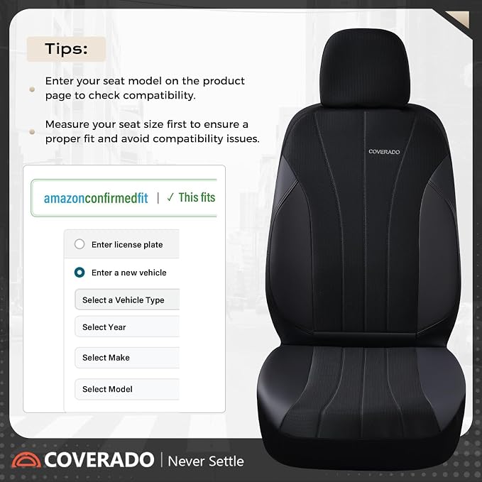 Coverado Car Seat Covers Full Set, Automotive Seat Covers 5-piece, Leather Car Protectors 5 Seats, Black Auto Seat Covers Spill-Proof Design Universal Fit for SUV, Vans, Sedan, Truck - Image 4