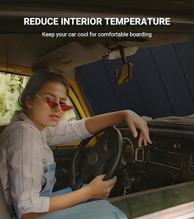 Pigenius Windshield Shade for Ford Mustang 2015-2023 with Rearview Mirror Mounted Camera, Custom Front Window Sunshade - Safeguard - Image 4