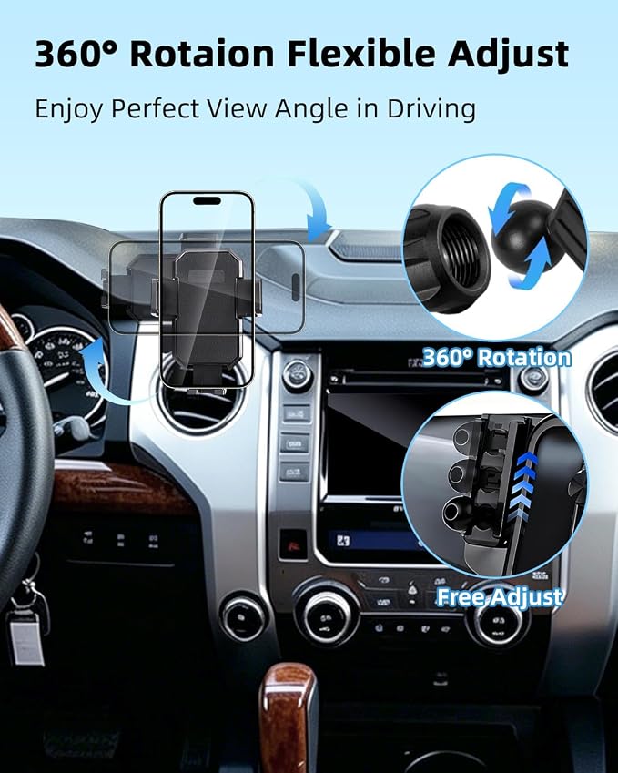 PZK Car Phone Mount for Toyota Tundra 2014-2021 Accessories Custom Air Vent | Auto Lock Car Phone Holder for Tundra Hands Free 360° Rotation One Button Release Fixed Clip Phone Cradles for All phone - Image 4