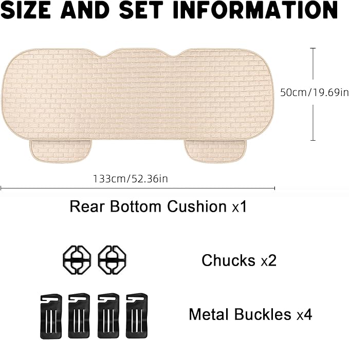 Beige Linen Back Seat Cover, Rear Car Seat Cover for Cars Truck SUV | Cloth Seat Covers for Cars, Seat Covers with Storage Pocket, Bottom Auto Seat Cushion Pad Mat for Most Vehicles - Image 2