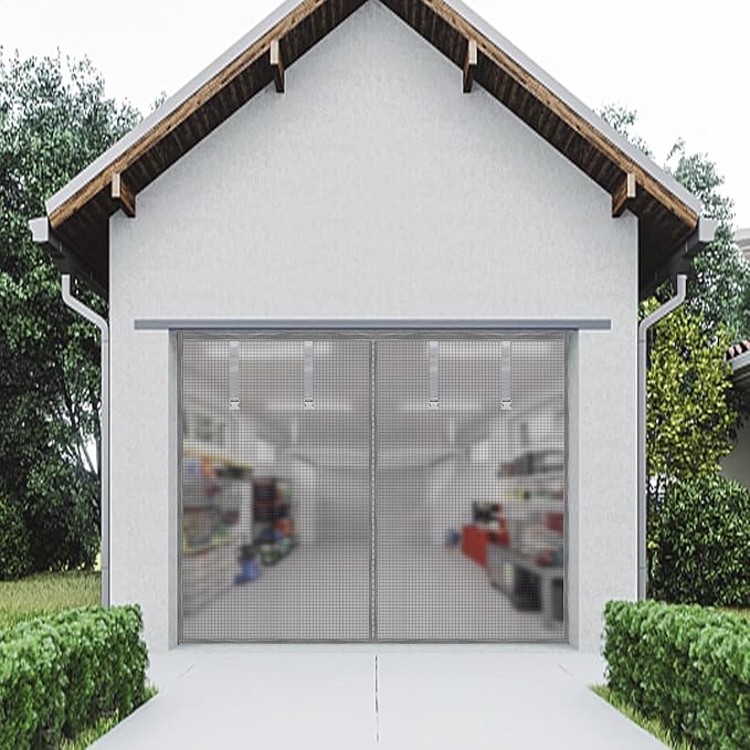 Garage Door Screen, Sunmoxia 8x7Ft Magnetic Heavy Duty Garage Door Curtain with 4 Strapping Tapes Durable Breathable Anti-Tear Mesh Patio Porch Privacy Curtain (Silver) - Image 6