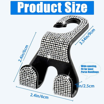 Bling Car Purse Hooks 2Pcs, Rhinestones Car Headrest Hook Backseat | Double Hooks,Holds 44Lbs,Wide Opening,Durable Nylon,Car Seat Hook,Purse Holder,Bling Car Accessories for Women,White - Image 6