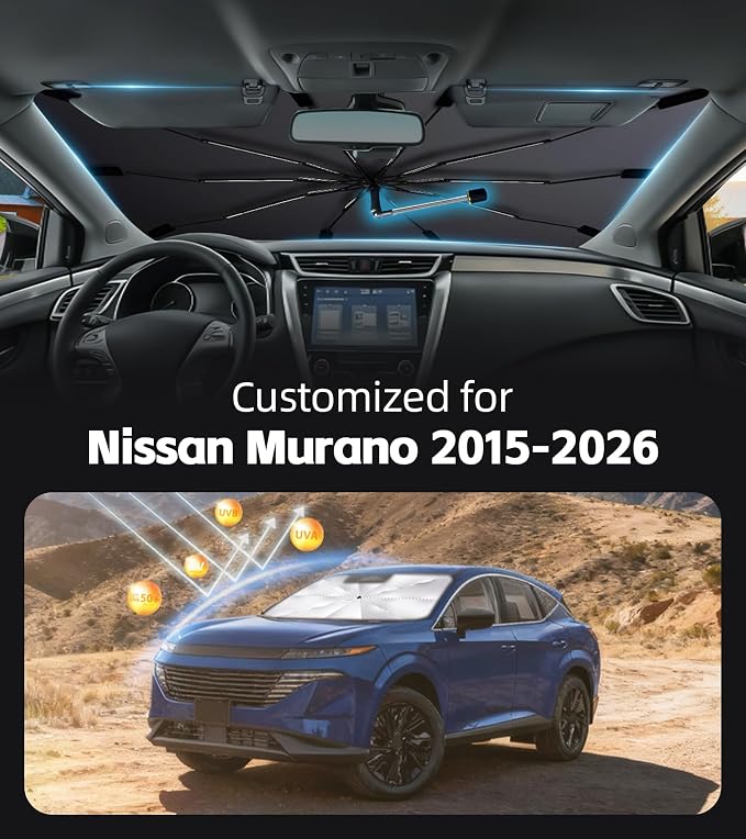 Windshield Sun Shade for Nissan Murano 2015-2026 with 360° Rotating Shaft | Custom Fit Umbrella Sunshade for UV Blocking, Interior Heat Protection, Easy Storage, UPF 50+ Cool Windshield Cover - Image 2