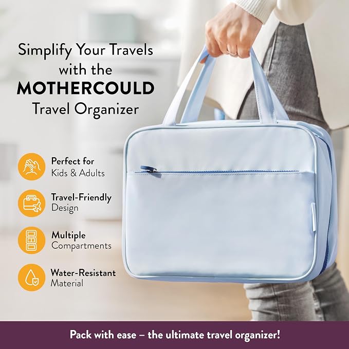 Kids Travel Organizer – Multi-Compartment, Water-Resistant Hanging Bag for Toys, Snacks, & Activities - Compact, Lightweight Design with Hook & Carry Handle - Perfect for Travel Use (Blue, Large) - Image 2