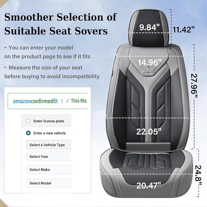 Coverado Car Seat Covers Full Set, Automotive Seat Covers Car Seat Protector Car Seat Cushion, Waterproof Leather Seat Covers for Cars, Universal Fit for Most Sedans SUV Pick-up Truck(Gray&Black) - Image 8