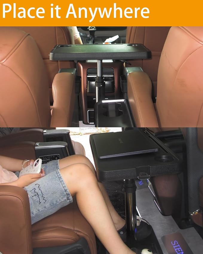 Car Seat Trays Table Desk for Laptop Tablet Adjustable Travel Tray for RV | Car Back Seat Tray Table for Passengers Eating or Working, Foldable Stand for SUV MPV RV Outdoor Adjustable Height- Black - Image 4