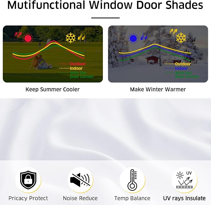 NICETOWN Pure White Magnetic Blackout No Drill French Door Window Curtain | Thermal Insulated Short Curtain Blinds, Tie Up Roman Shade, Front Sidelight Curtains for Window Glass 24" W x 48" L, 1 Panel - Image 5