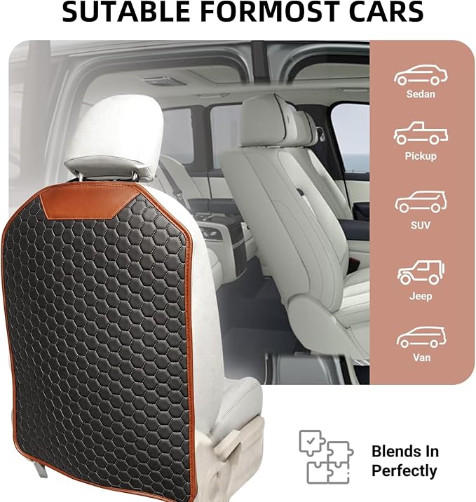 Car Seat Back Protector, Waterproof Faux Leather Kick Mat, Black, 1 Pack | Wide-Coverage Protection with an Easy-Clean Faux Leather Surface - Image 5
