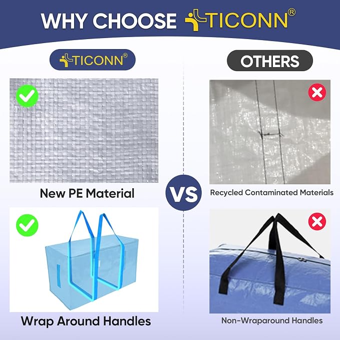 TICONN 2 Pack Extra Large Moving Bags Heavy Duty with Zippers & Carrying Handles, Durable Storage Bags Moving Boxes for Closet Organizers and Storage (2 Pack, Sky Blue) - Image 4