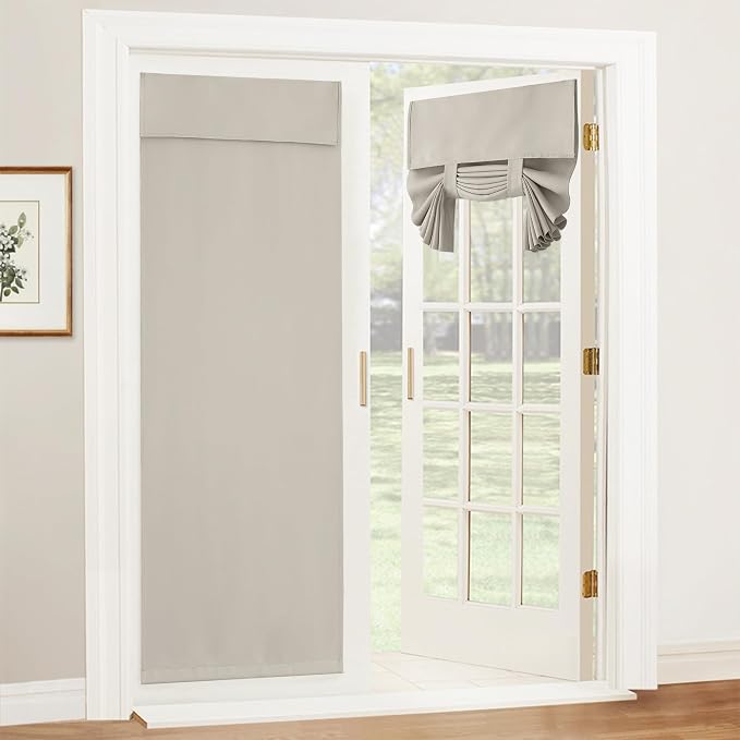 RYB HOME Blackout Door Curtain for Patio Front Tricia French Door Window | Thermal Insulated, Self Adhesive, Privacy, For Patio Kitchen Front Entry Front Back Door Glass Window, W30 x L72, 1 Panel by RYBHOME
