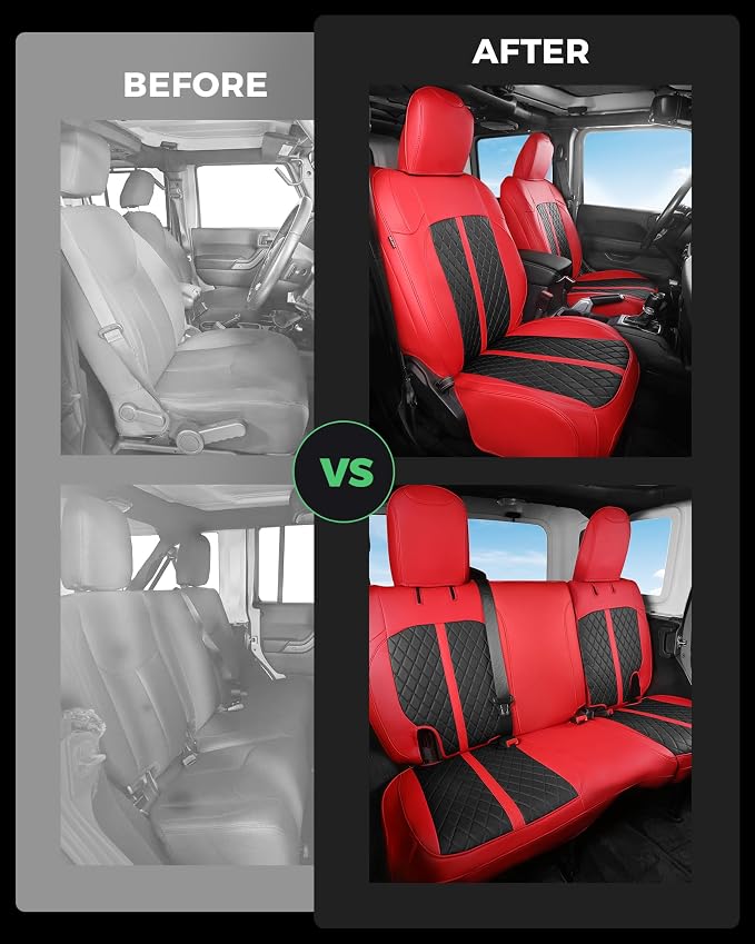 RIDEPOSH for Jeep Wrangler Leather Custom Car Seat Covers Full Set 4 Door | 2013-2017 JK, Luxury Accessories, Waterproof Protectors, 40/60 Spilt, Full Wrap, Durable, Back Organizer, Anti-slip, 5 Seats - Image 7