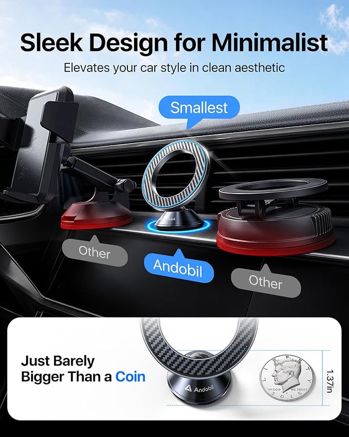 andobil for Magsafe Car Mount Compact Magnetic Phone Holder for Car Dash | Strongest Magnet Upgraded 3M Adhesive, 360° Adjustable, Fits all dashboard, Compatible with iPhone 17 - 12 Pro Max Mini - Image 4