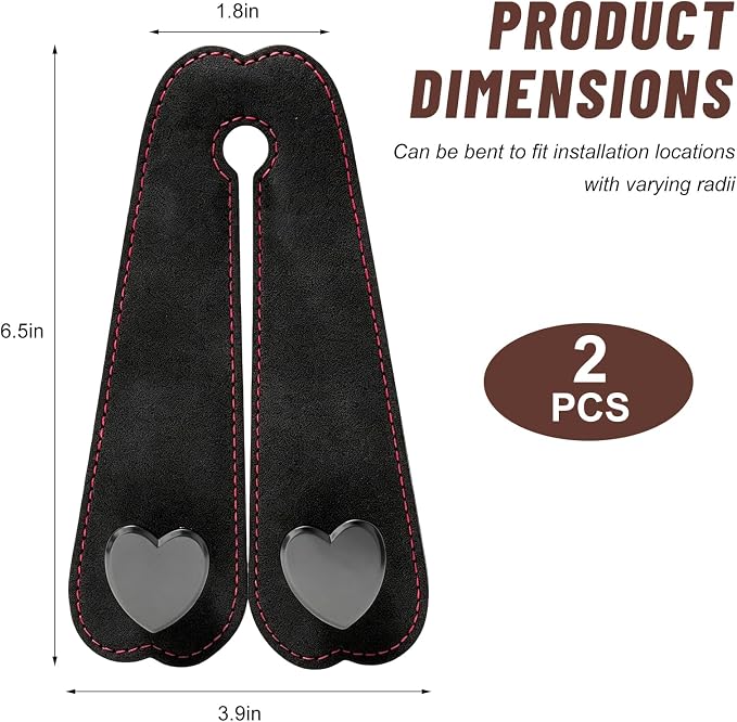 2 PCS Car Seat Headrest Hook, Cute Heart Shape Auto Seat Back Storage Hanger, Suede Double Headrest Purse Hooks Storage Organizer for Most Vehicles, Car Accessories (Black) - Image 2
