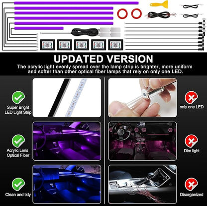 Acrylic Interior Car LED Strip Light with Wireless APP, Car Accessories 18 in 1 with 175 inches 593 LEDs Fiber Optic Ambient Lighting Kits, RGB Dynamic Music Sync Neon LED Strip Light for Car - Image 6