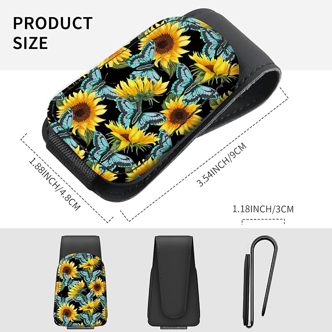 Sunglasses Holder for Car Visor, PU Leather Glasses Clip Organizer, Cute Magnetic Eyeglass Holder for Vehicle Sun Visor, Car Interior Accessory for Women & Men Sunflower Butterfly Field - Image 4