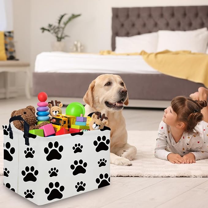 Rectangular Dog Basket,Nursery Hamper,Collapsible canvas kids toy storage box,Kids room storage basket,Pet decor(Dog paw) - Image 5
