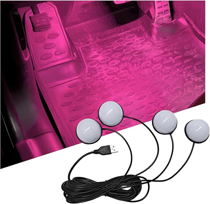 Car Interior LED Lights, 5V 3W Bright Ambient Light Vehicle Under Dash Neon Lamp with USB Port, 4 in 1 Atmosphere Lights Interior Decorative Lamps for Most Vehicles (Pink) by XJVSS