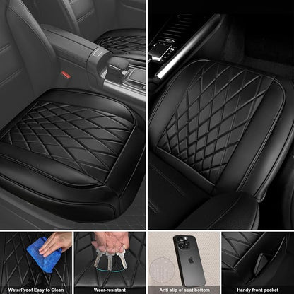 CAR PASS 1 Pack Leather Front Car Seat Cover, Bottom Seat Cover Full Wrapped with Storage Pocket, Anti-Slip Leather Seat Protector,Waterproof Seat Cushion Pad Universal Fit Sedan SUV Truck, Black - Image 4