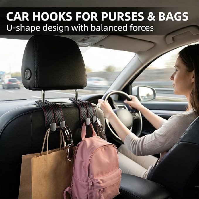 Car Seat Headrest Storage Hooks - 2 Pack Dual Hangers Design Organization Accessories, Car Interior Gadgets to Add Extra Holder and Hook for Purses,Bags,Coat and Handbag - Image 7