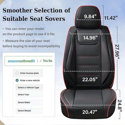 Coverado Car Seat Covers Full Set, Seat Covers for Cars, Car Seat Protector Waterproof, Leather Cushion, Universal Car Interior Covers Seat Protectors for Most Cars Black-Redline - Image 7