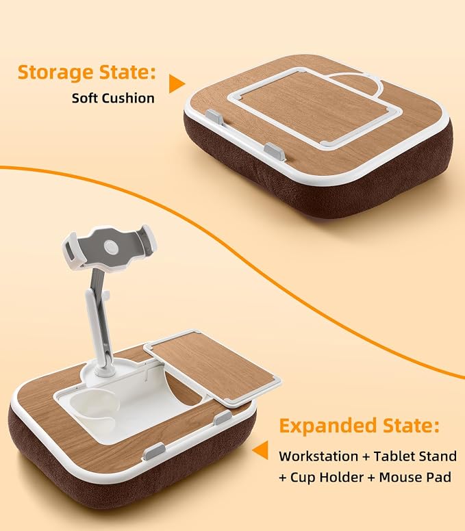 Car Seat Tray Pillow Stand, Laptop Lap Desk with Mouse Pad, Portable Food Tray with Tablet/Kindle Mount Holder, Front/Rear Seat Table for Office/Eating/Reading, Travel Essentials Accessories - Image 8