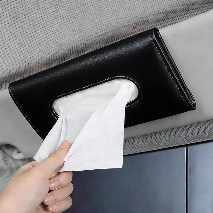 Car Visor Tissue Holder, Vehicle Sun Visor Backseat Napkin Case Mount with Tissues Refill, Automotive Interior Disposable Masks Holder, Universal for SUV Automobile Truck (Black) - Image 6